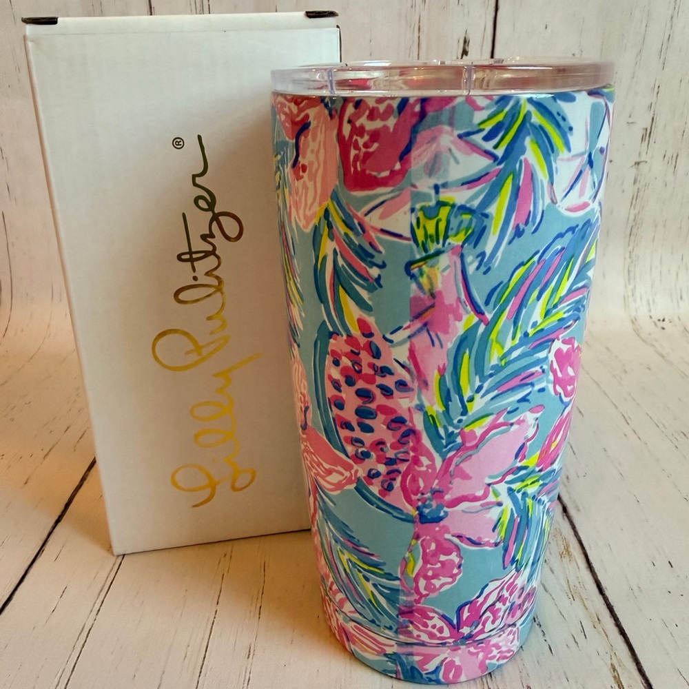 NEW in box Lilly Pulitzer Travel Tumbler Blue Ibiza Gimme the Juice 20oz